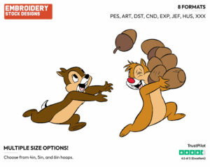 Chip, Dale Running With Acorns - Chip and Dale - TV Shows - Disney Embroidery Design in 3 sizes & 8 formats