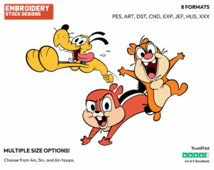 Pluto, Chip, Dale - Chip n Dale - Park Life - TV Shows - Disney Embroidery Design in 3 sizes & 8 formats