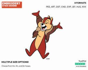 Chip Jumping For Joy - Chip n Dale - Rescue Rangers - TV Shows - Disney Embroidery Design in 3 sizes & 8 formats