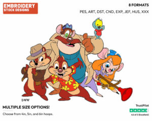 Chip, Dale, Gadget, Zipper, Montery Jack - Chip n Dale - Rescue Rangers - TV Shows - Disney Embroidery Design in 3 sizes & 8 formats