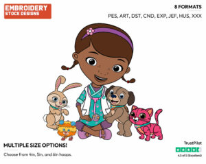 Doc Mcstuffins, Whispers, Carrots, Squibbles, Findo - Doc McStuffins - TV Shows - Disney Embroidery Design in 3 sizes & 8 formats