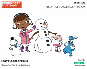 Doc Mcstuffins, Lambie, Stuffy, Chilly, Snowman - Doc McStuffins - TV Shows - Disney Embroidery Design in 3 sizes & 8 formats