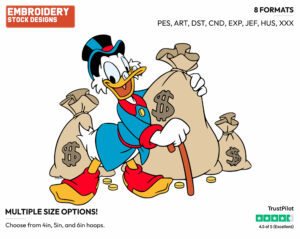 Scrooge Mcduck Standing Among Money Bags - Ducktales - Classic - TV Shows - Disney Embroidery Design in 3 sizes & 8 formats