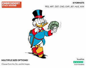 Scrooge Fanning Himself With Dollar Bills - Ducktales - Classic - TV Shows - Disney Embroidery Design in 3 sizes & 8 formats
