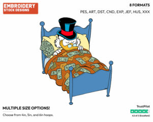 Scrooge Sleeping In Money Bed - Ducktales - Classic - TV Shows - Disney Embroidery Design in 3 sizes & 8 formats