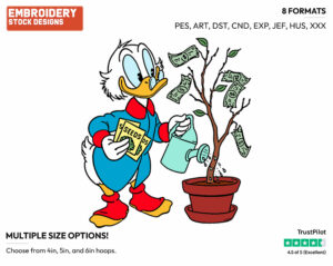 Scrooge Watering Money Tree - Ducktales - Classic - TV Shows - Disney Embroidery Design in 3 sizes & 8 formats