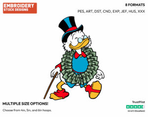 Scrooge Wearing Dollar Bills Around His Neck - Ducktales - Classic - TV Shows - Disney Embroidery Design in 3 sizes & 8 formats