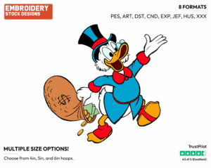 Scrooge Carrying Money Bag - Ducktales - Classic - TV Shows - Disney Embroidery Design in 3 sizes & 8 formats