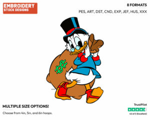 Scrooge Hauling Money Bag - Ducktales - Classic - TV Shows - Disney Embroidery Design in 3 sizes & 8 formats