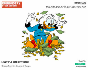 Scrooge Rolling In Money - Ducktales - Classic - TV Shows - Disney Embroidery Design in 3 sizes & 8 formats