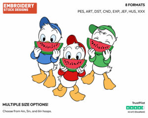 Huey, Dewey, Louie Eating Watermelon - Ducktales - Classic - TV Shows - Disney Embroidery Design in 3 sizes & 8 formats
