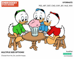 Huey, Dewey, Louie Drinking Milkshake - Ducktales - Classic - TV Shows - Disney Embroidery Design in 3 sizes & 8 formats