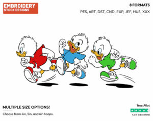 Huey, Dewey, Louie Running - Ducktales - Classic - TV Shows - Disney Embroidery Design in 3 sizes & 8 formats