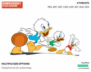 Huey, Dewey, Louie Playing Basketball - Ducktales - Classic - TV Shows - Disney Embroidery Design in 3 sizes & 8 formats
