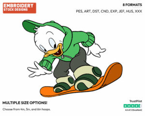 Huey Skateboarding - Ducktales - Classic - TV Shows - Disney Embroidery Design in 3 sizes & 8 formats