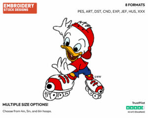 Huey On Rollerskates - Ducktales - Classic - TV Shows - Disney Embroidery Design in 3 sizes & 8 formats
