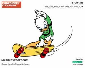 Louie Skateboarding - Ducktales - Classic - TV Shows - Disney Embroidery Design in 3 sizes & 8 formats