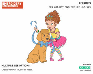 Fancy Nancy Tying A Ribbon Round Frenchy's Neck - Fancy Nancy - TV Shows - Disney Embroidery Design in 3 sizes & 8 formats