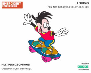 Max Skateboarding - Goof Troop - TV Shows - Disney Embroidery Design in 3 sizes & 8 formats