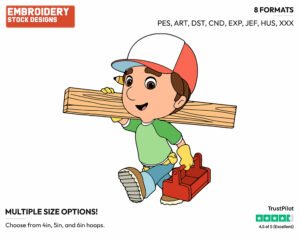 Manny Off To Work - Handy Manny - TV Shows - Disney Embroidery Design in 3 sizes & 8 formats