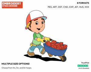 Manny Transporting Bricks In A Wheelbarrow - Handy Manny - TV Shows - Disney Embroidery Design in 3 sizes & 8 formats