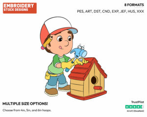 Manny Building A Birdhouse With Pat - Handy Manny - TV Shows - Disney Embroidery Design in 3 sizes & 8 formats