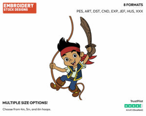 Jake Swinging From Rope - Jake and the Neverland Pirates - TV Shows - Disney Embroidery Design in 3 sizes & 8 formats