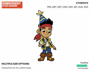 Jake Wearing Party Hat - Jake and the Neverland Pirates - TV Shows - Disney Embroidery Design in 3 sizes & 8 formats