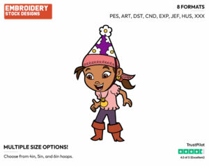 Izzy Wearing Party Hat - Jake and the Neverland Pirates - TV Shows - Disney Embroidery Design in 3 sizes & 8 formats
