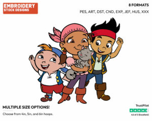 Jake, Cubby, Izzy, Kitten - Jake and the Neverland Pirates - TV Shows - Disney Embroidery Design in 3 sizes & 8 formats