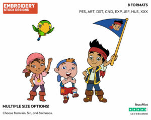 Jake, Cubby, Izzy, Flag - Jake and the Neverland Pirates - TV Shows - Disney Embroidery Design in 3 sizes & 8 formats