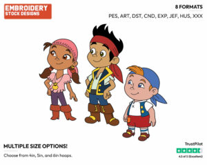Jake, Cubby, Izzy - Jake and the Neverland Pirates - TV Shows - Disney Embroidery Design in 3 sizes & 8 formats