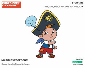 Cubby Wearing Captain's Hat - Jake and the Neverland Pirates - TV Shows - Disney Embroidery Design in 3 sizes & 8 formats