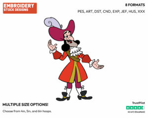 Captain Hook - Jake and the Neverland Pirates - TV Shows - Disney Embroidery Design in 3 sizes & 8 formats