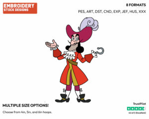 Captain Hook - Jake and the Neverland Pirates - TV Shows - Disney Embroidery Design in 3 sizes & 8 formats