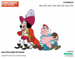 Captain Hook, Smee - Jake and the Neverland Pirates - TV Shows - Disney Embroidery Design in 3 sizes & 8 formats