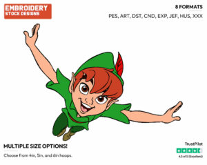 Peter Pan Flying - Jake and the Neverland Pirates - TV Shows - Disney Embroidery Design in 3 sizes & 8 formats