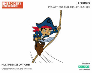 Jake Swinging From A Rope - Jake and the Neverland Pirates - TV Shows - Disney Embroidery Design in 3 sizes & 8 formats