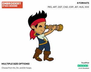 Jake Looking Through A Telescope - Jake and the Neverland Pirates - TV Shows - Disney Embroidery Design in 3 sizes & 8 formats