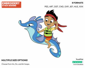 Jake On A Seahorse - Jake and the Neverland Pirates - TV Shows - Disney Embroidery Design in 3 sizes & 8 formats