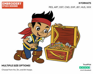 Jake Opening Treasure Chest - Jake and the Neverland Pirates - TV Shows - Disney Embroidery Design in 3 sizes & 8 formats