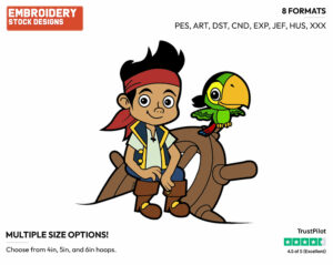 Jake, Skully - Jake and the Neverland Pirates - TV Shows - Disney Embroidery Design in 3 sizes & 8 formats