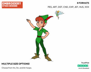 Peter Pan, Tinker Bell - Jake and the Neverland Pirates - TV Shows - Disney Embroidery Design in 3 sizes & 8 formats