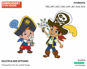 Cubby, Jake Holding Flowers - Jake and the Neverland Pirates - TV Shows - Disney Embroidery Design in 3 sizes & 8 formats