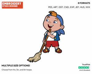 Cubby Mopping - Jake and the Neverland Pirates - TV Shows - Disney Embroidery Design in 3 sizes & 8 formats