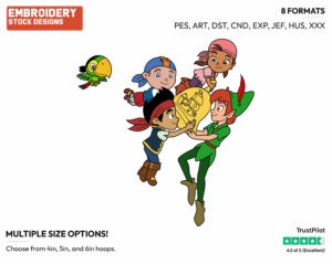 Cubby, Skully, Izzy, Jake, Peter Pan - Jake and the Neverland Pirates - TV Shows - Disney Embroidery Design in 3 sizes & 8 formats