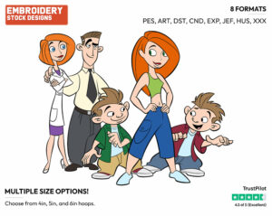 Kim, Jim, Tim, Ann And James Possible - Kim Possible - TV Shows - Disney Embroidery Design in 3 sizes & 8 formats