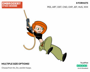 Kim Possible Swinging From Rope - Kim Possible - TV Shows - Disney Embroidery Design in 3 sizes & 8 formats