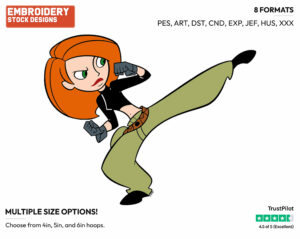 Kim Possible Kicking - Kim Possible - TV Shows - Disney Embroidery Design in 3 sizes & 8 formats