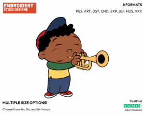 Quincy Playing Trumpet - Little Einsteins - TV Shows - Disney Embroidery Design in 3 sizes & 8 formats